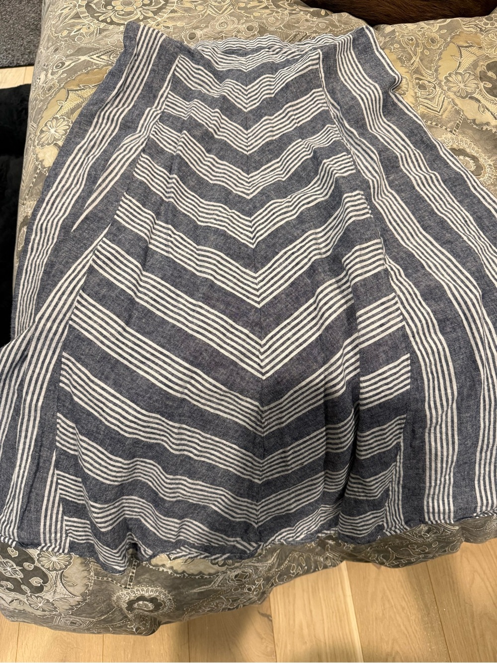 LOFT Chevron-Striped A-Line Midi Skirt in Navy & White